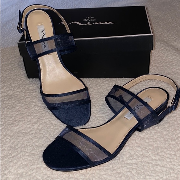 Nina Shoes - Nina Ganice Navy Mesh 2” Heel Sandal